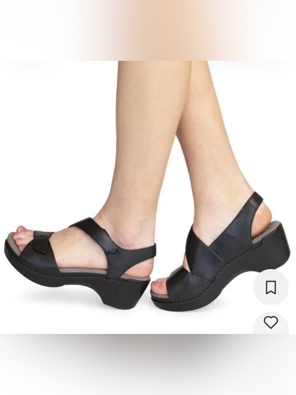 Dansko Black Leather Wedge Sandals